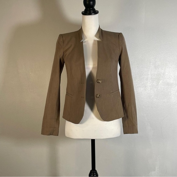 Loft Brown Notched Collar Open Front 2 Button Closure Long Sleeve Blazer XXSP - Picture 2 of 11
